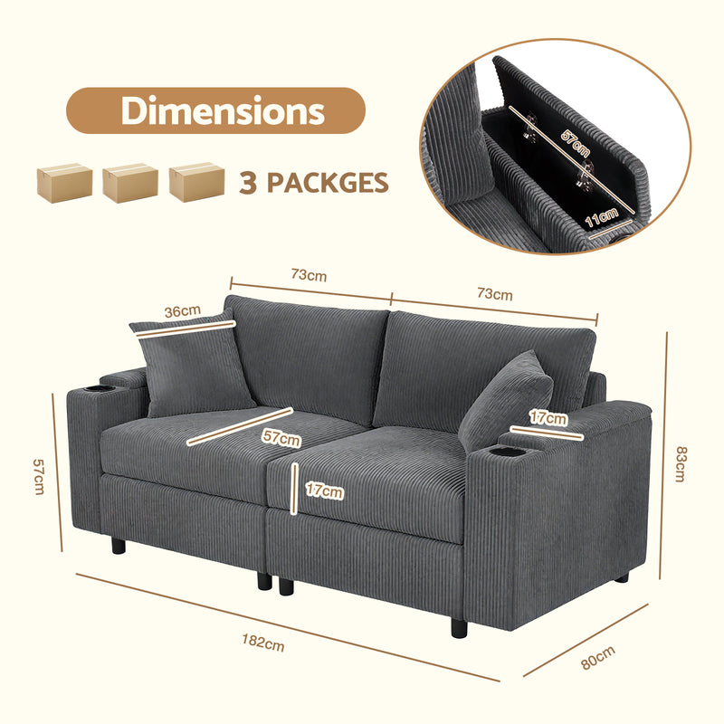 Advwin Corduroy Modular Sofa with Storage 182cm