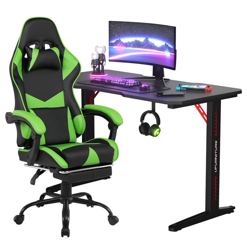 Gaming Desk & Gaming Chair Tilt 135° Green w/Footrest