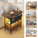 Advwin LED End Table with Charging Station and Drawers