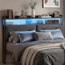 Advwin Headboard with LED Light Charging Station Black