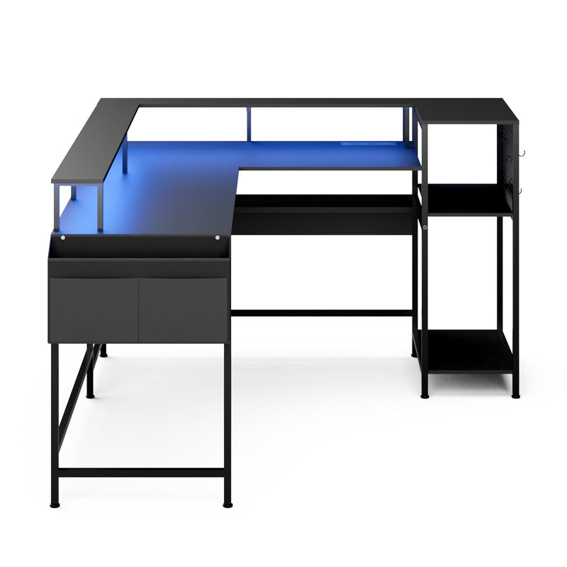 Advwin 150cm L Shaped Computer Desk w/ LED Lights