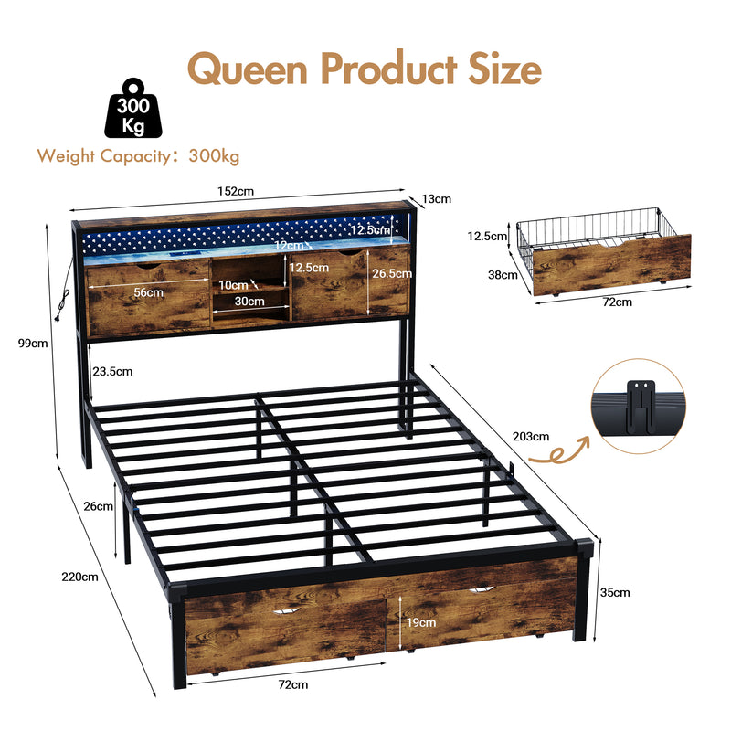 Advwin Double Bed Frame with Charging Station