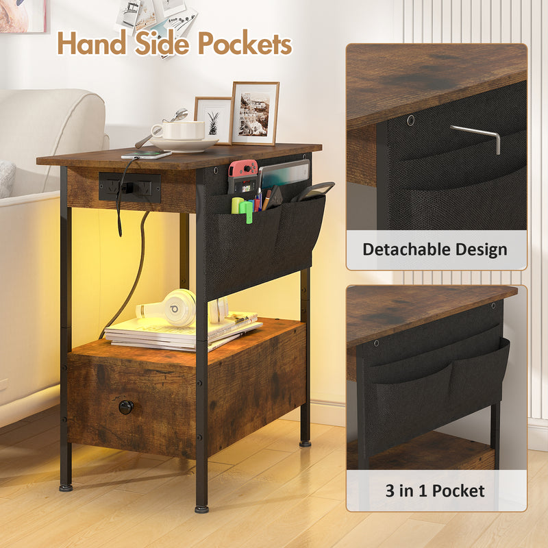 Advwin LED End Table with Charging Station and Drawers