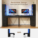 Advwin LED Computer Desk with Reversible Bookshelf