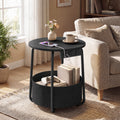 Advwin Round End Table w/ Charging Station & Fabric Basket