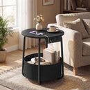 Advwin Round End Table w/ Charging Station & Fabric Basket