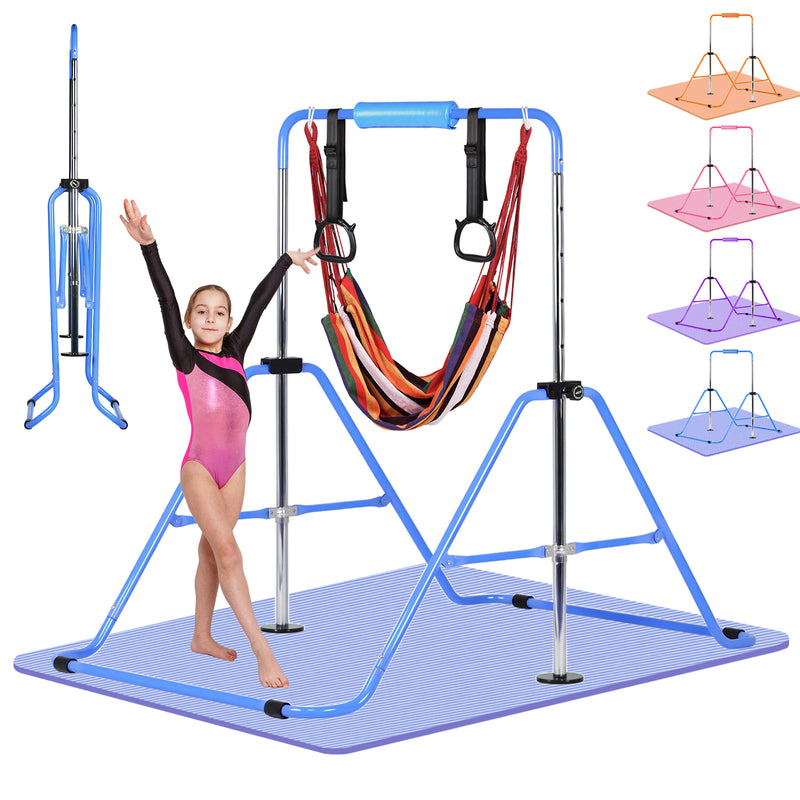 Advwin Kids Gymnastics Bar with Swing & Mat & Rings