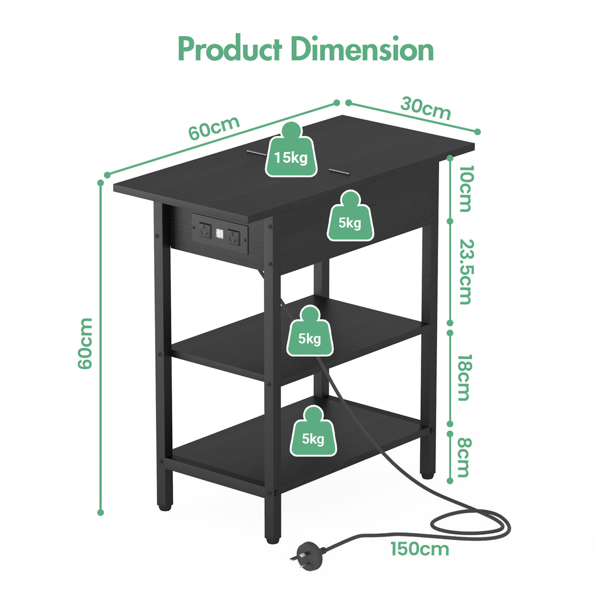 Advwin Side Table Flip Top Night Stand with Charging Station