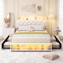 Advwin Princess Bed Frame w/ Charging Station & 4 Drawers