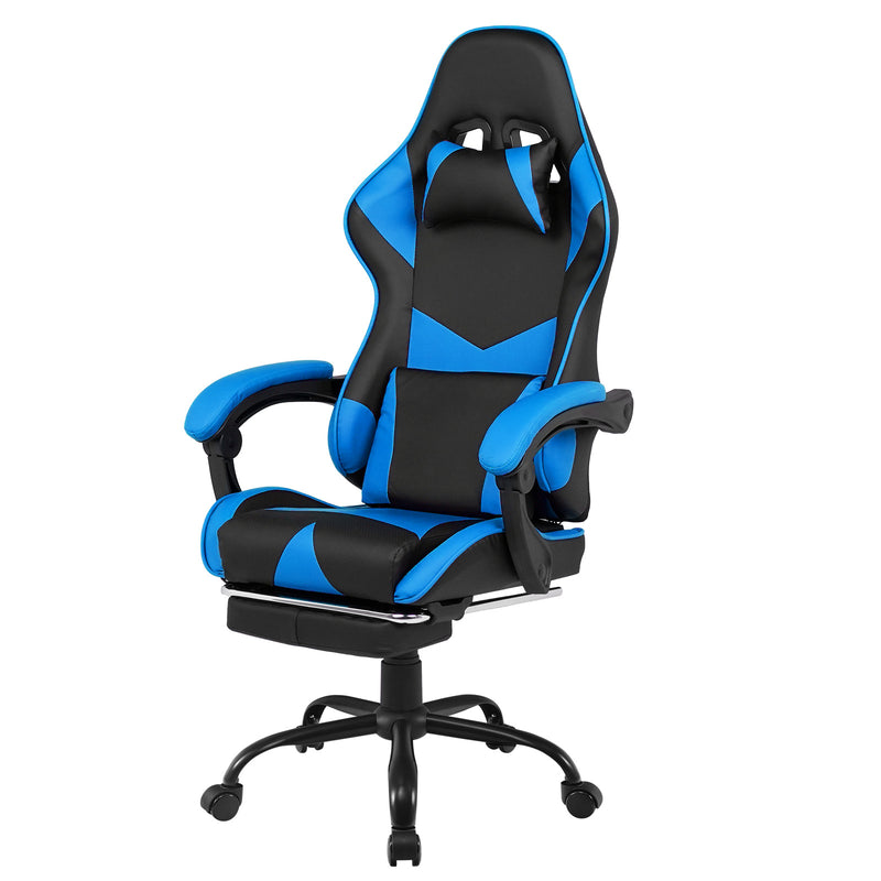 LED Light Gaming Desk & Gaming Chair Tilt 135° Blue w/Footrest