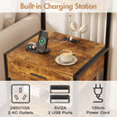 Advwin Bedside Table with Charging Station Rustic Brown