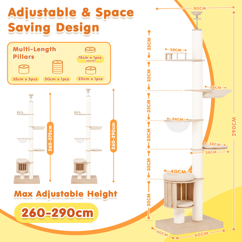 Advwin 6-Tier Cat Tree Adjustable Height(260-290 cm)