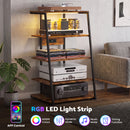 Advwin 5-Tier End Table w/ Charging Station & LED Lights