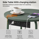 Advwin Round End Table w/ Charging Station & Fabric Basket