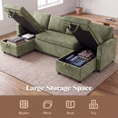 Advwin 253cm U Shaped Chenille Sectional Sofa w/ Pull Out Bed