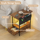 Advwin LED End Table with Charging Station and Drawers