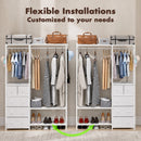 Advwin Portable Wardrobe with 2 Rods & 5 Drawers