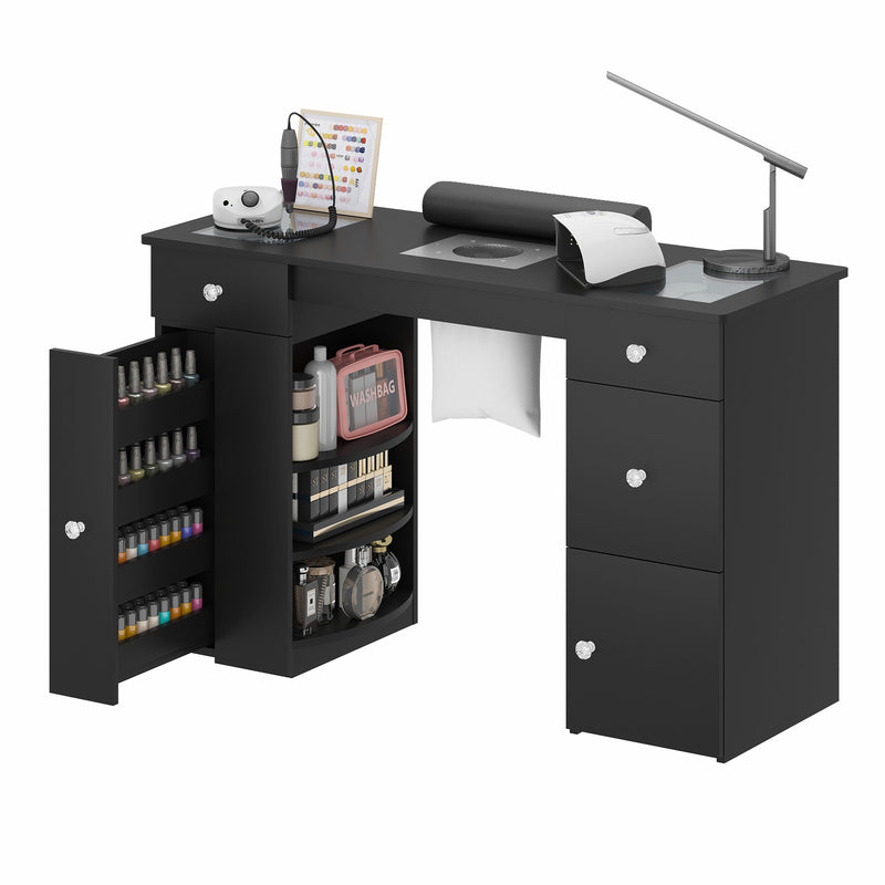 Advwin Manicure Table Glass Top w/Dust Collector Black