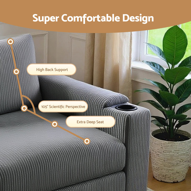 Advwin Corduroy Modular Sofa with Storage 256cm