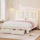 Advwin LED Bed Frame with Adjustable Headboard Beige