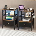 Advwin LED Bedside Tables with Fabric Drawer Set of 2