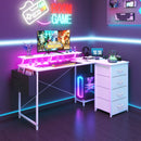 Advwin L Shaped Gaming Desk with LED Lights White
