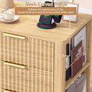 Advwin Fluted Bedside Table w/ 3 Drawers Natural Wood