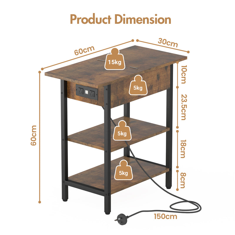 Advwin Side Table Flip Top Night Stand with Charging Station