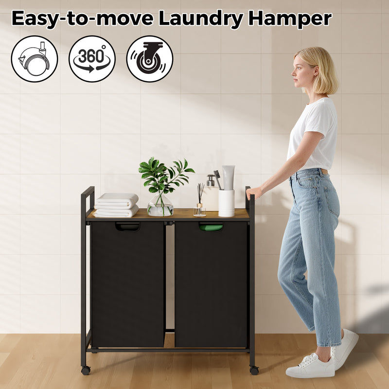 Advwin Laundry Hamper with Shelf & Removable Bags