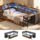 Advwin Single Corner Bed Frame with Desk and Bookcase
