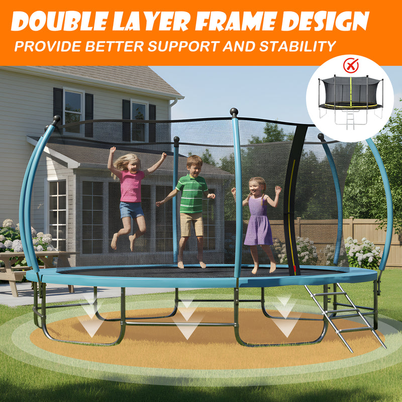 Advwin 14FT Trampoline Outdoor Recreational Trampoline Blue