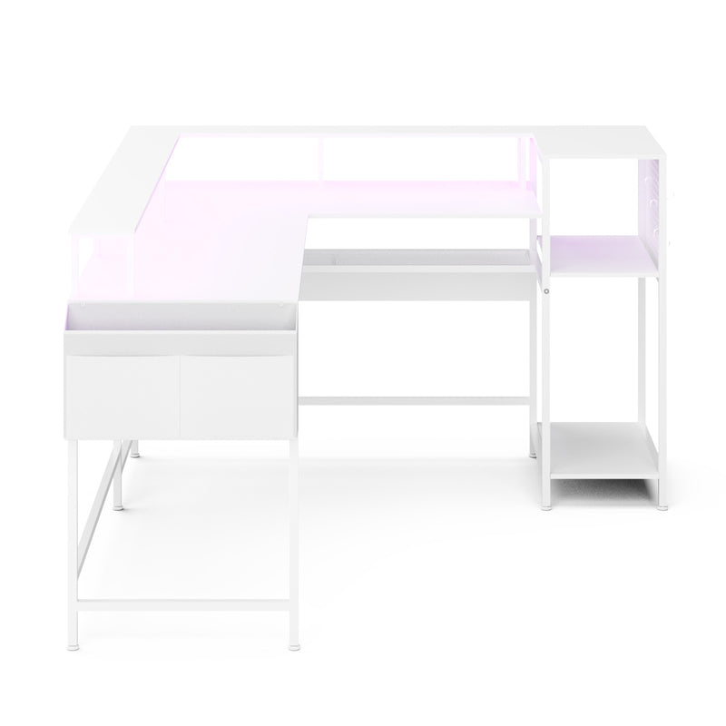 Advwin 150cm L Shaped Computer Desk w/ LED Lights