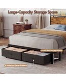 Advwin LED Bed Frame w/ Charging & 2 Drawers