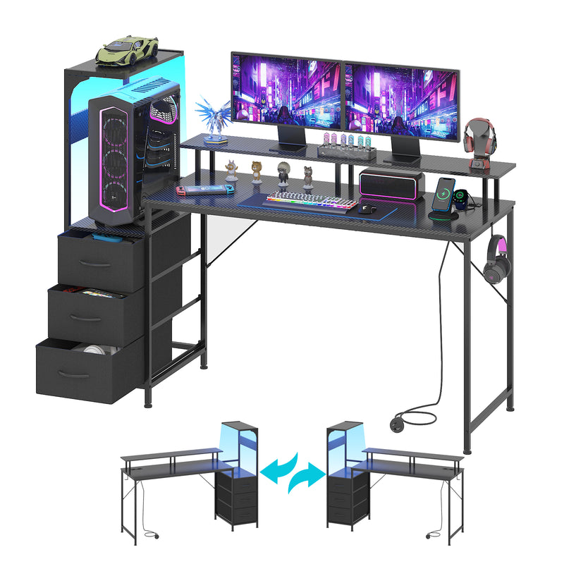 Advwin 150cm Gaming Desk with LED Lights & Storage Shelf