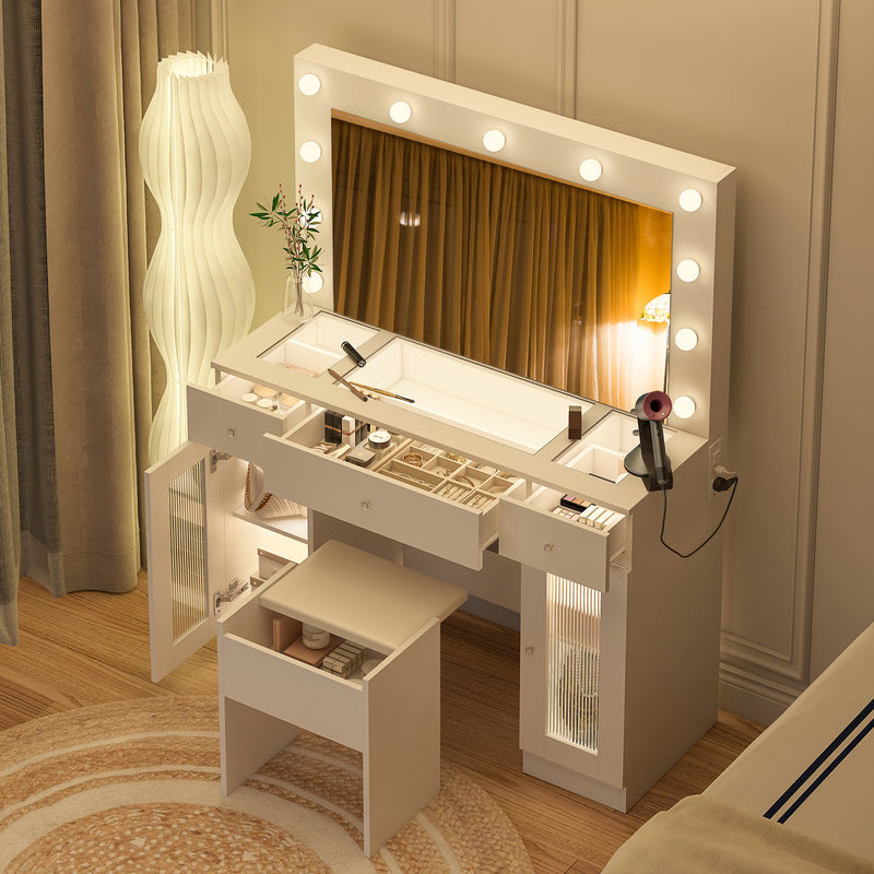 Advwin Dressing Table Stool Set Glass Top Vanity