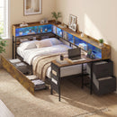 Advwin Single Corner Bed Frame with Desk and Bookcase