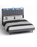Advwin Double Floating Bed Frame with Storage Headboard
