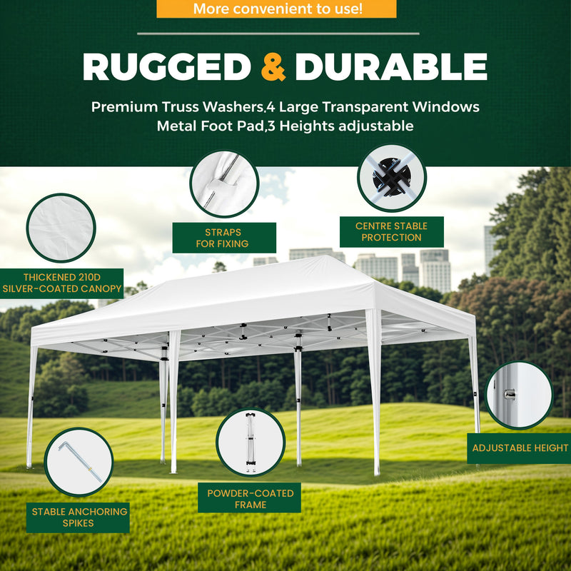 Advwin 3×6m Pop Up Canopy Tent w/ 6 Sidewalls White