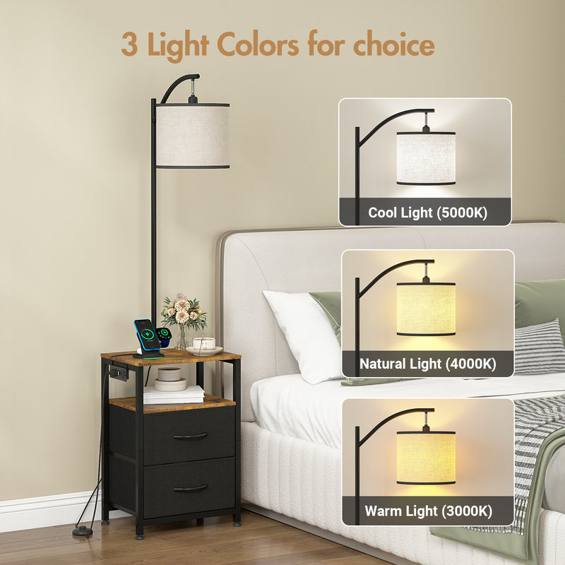 Advwin Floor Lamp with Table & 2 Drawers Nightstand