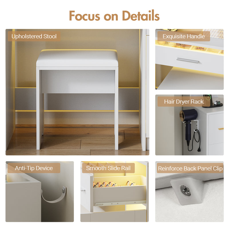 Advwin Vanity Desk with Glass Tabletop White