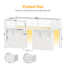 Advwin Low Loft Bed Frame with 8 Drawers & LED Light