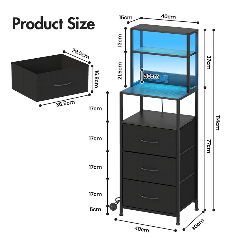 Advwin LED Bedside Table with Charging Station