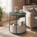 Advwin Round End Table w/ Charging Station & Fabric Basket