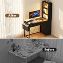 Advwin LED Computer Desk with Reversible Bookshelf