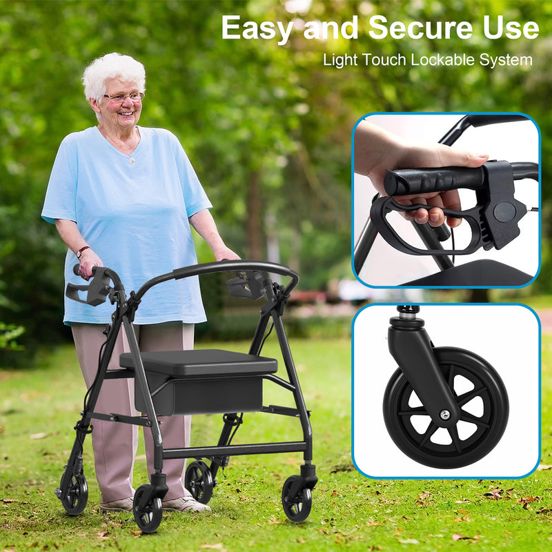 Advwin 4 Wheels Rollator Walker Foldable
