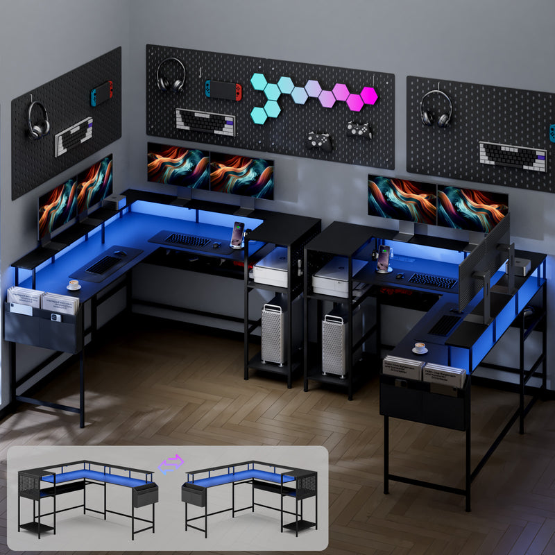 Advwin 150cm L Shaped Computer Desk w/ LED Lights