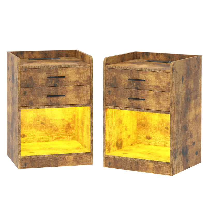 Advwin LED Bedside Table with Charging Station Set of 2