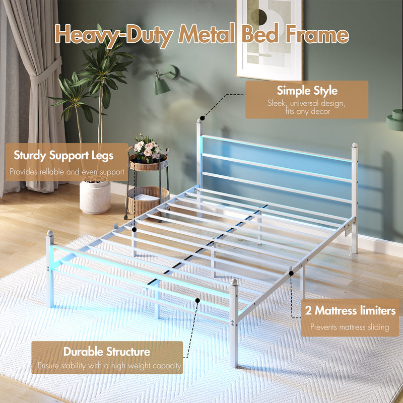 Advwin Metal Platform Bed Frame w/ Headboard White
