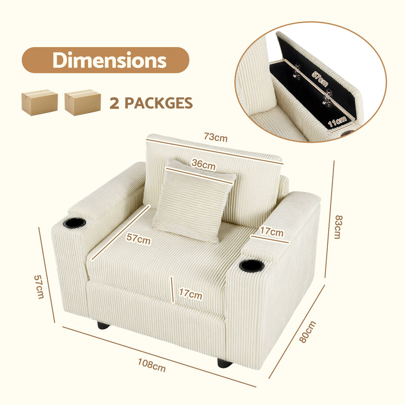 Advwin Corduroy Single Sofa with Storage