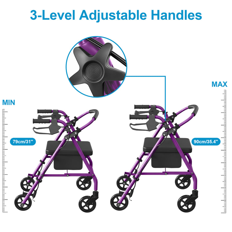 Advwin 4 Wheels Rollator Walker with Dual Brake System